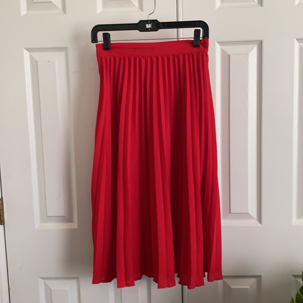 Red Flowing Pleated Skirt